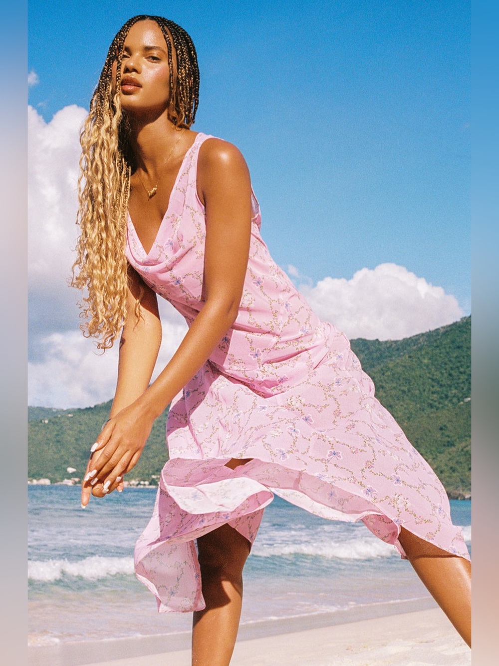 Frankie’s Bikinis Molly Chiffon Cowl Neck Dress